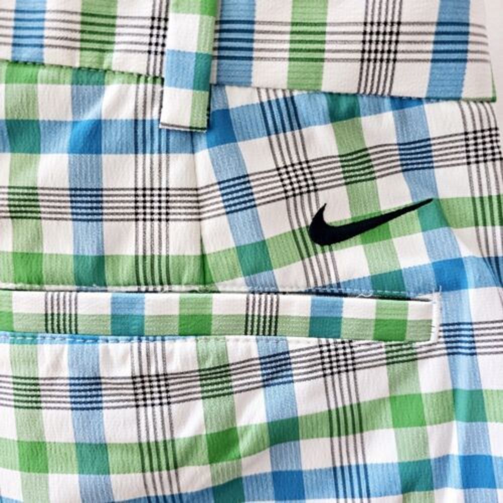 New Nike Golf Dri Fit Flat Front Shorts Gingham Blue Green Checker Men's 30